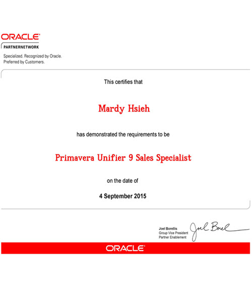 Primavera Unifier Specialization Certificate