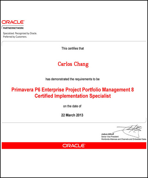 Primavera P6 Specialization Certificate